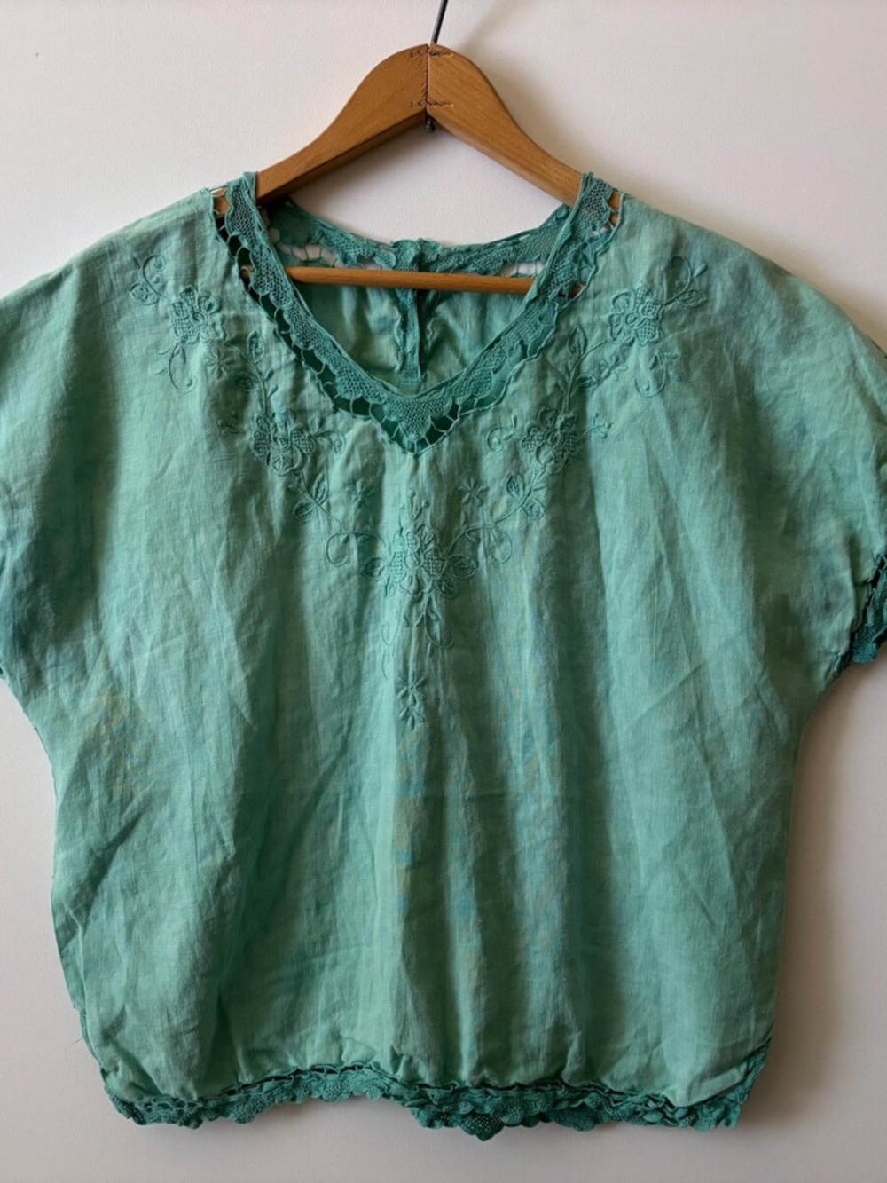 Vintage / Antique 1900s Edwardian HAND CROCHET Lace Tunic / Hand Dyed Blouse S M